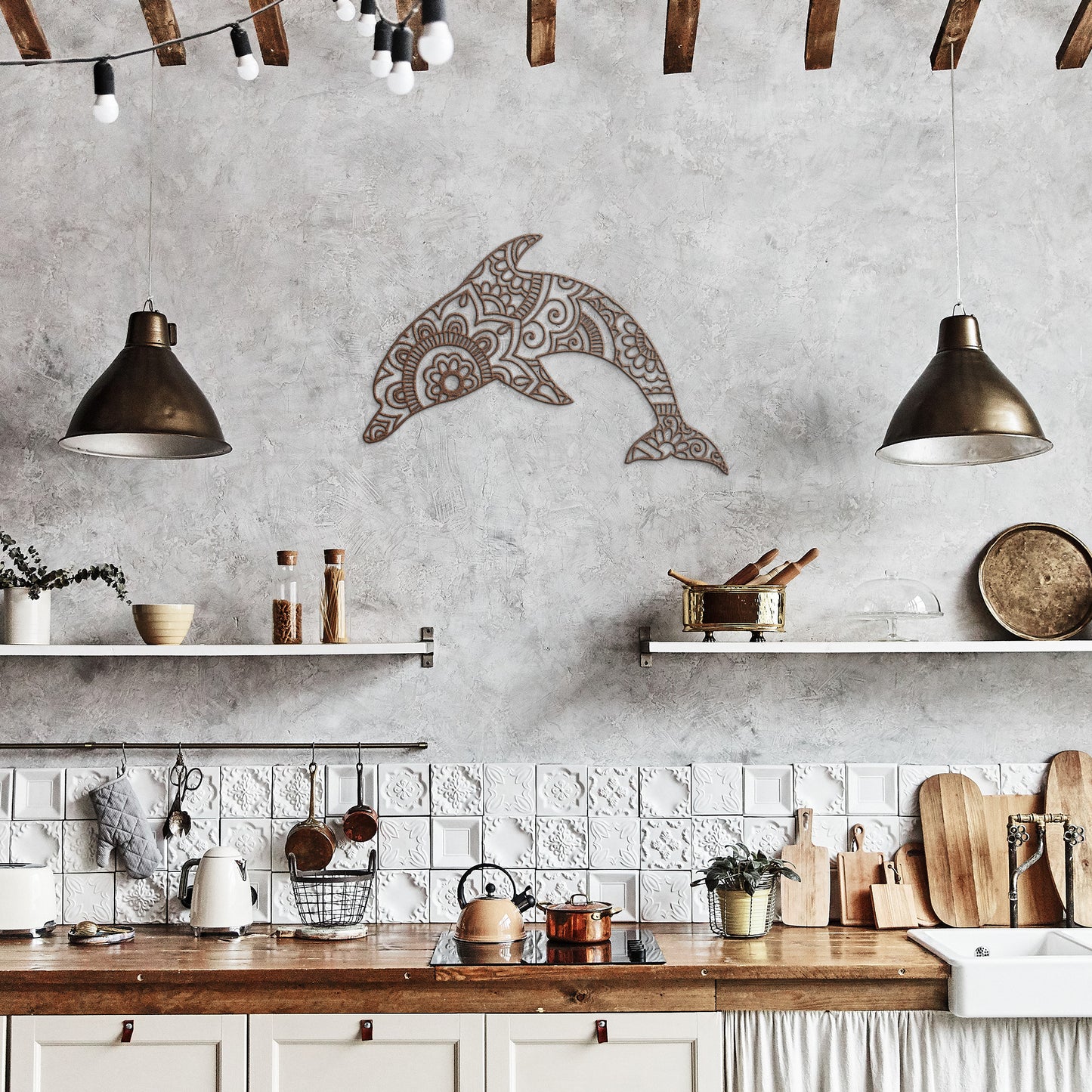 Boho Dolphin Mandala Metal Wall Art
