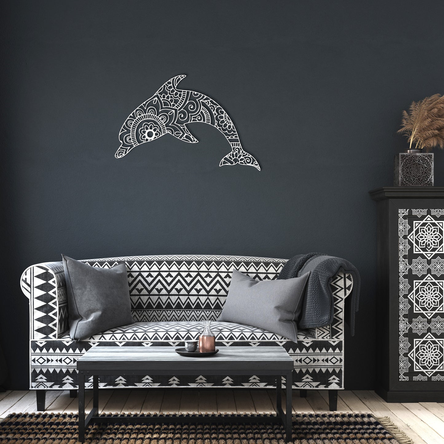 Boho Dolphin Mandala Metal Wall Art