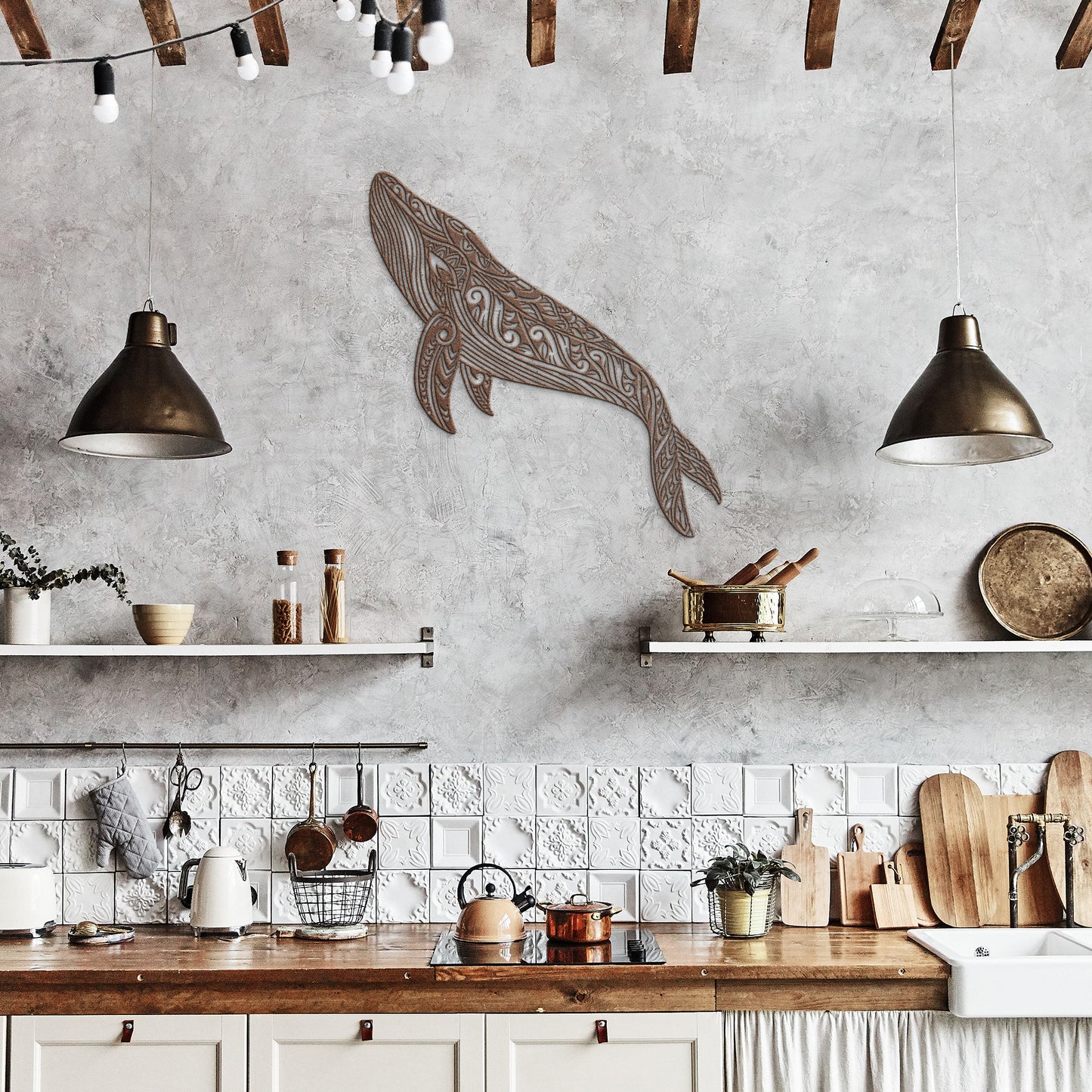 Boho Whale Mandala Metal Wall Art