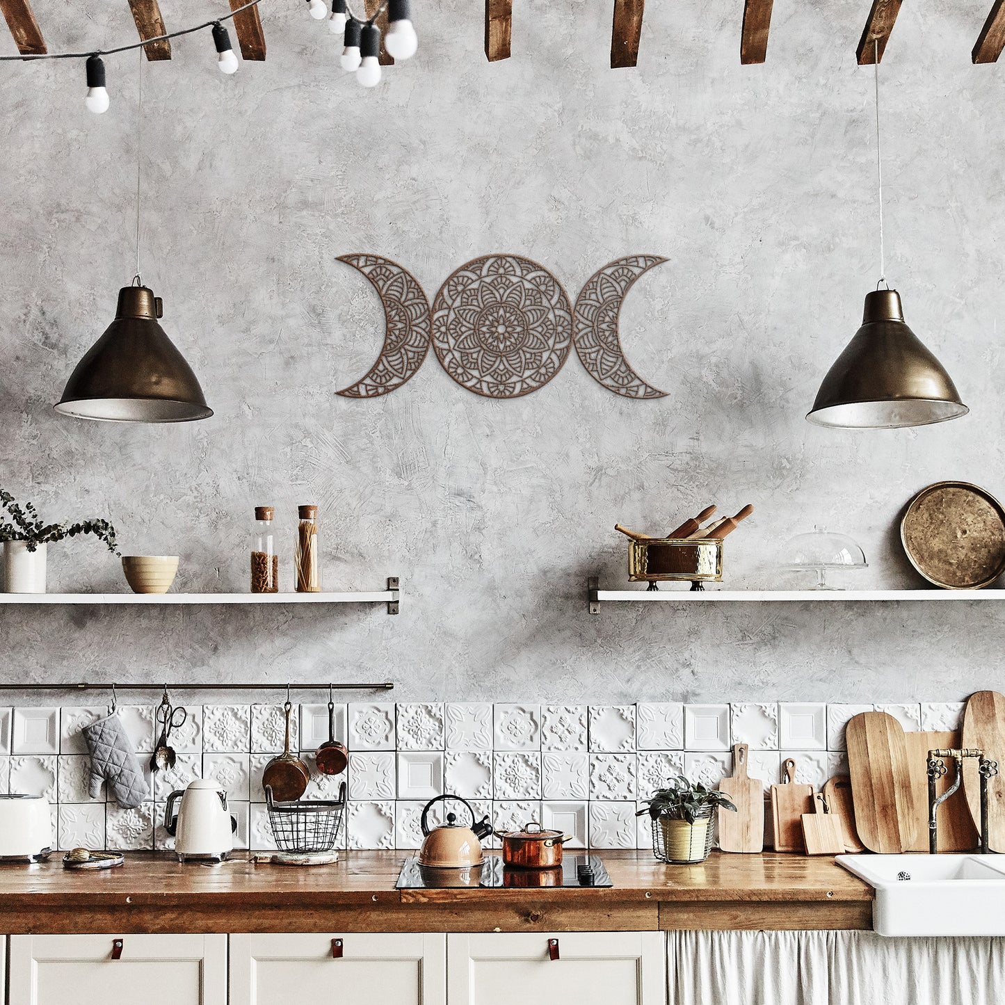 Double Moon Mandala Metal Wall Art