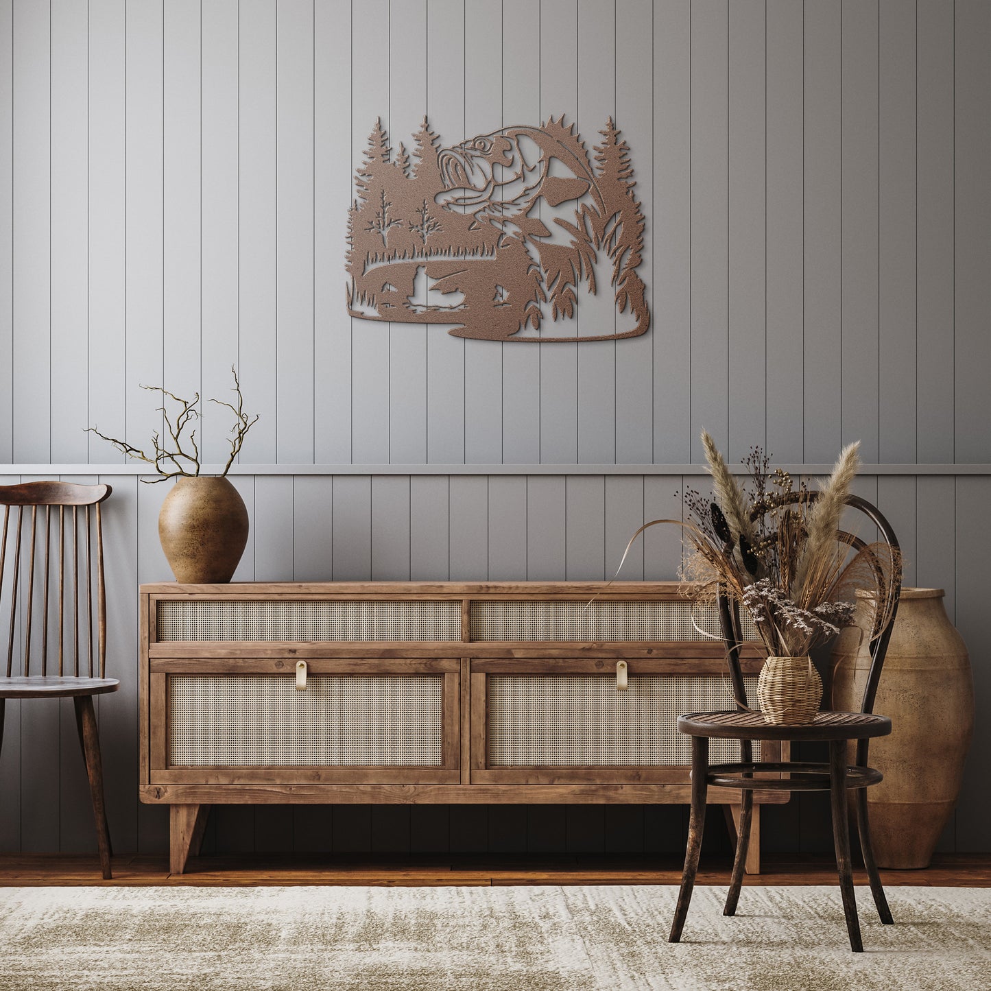 Lake Fishing Scene Metal Wall Art