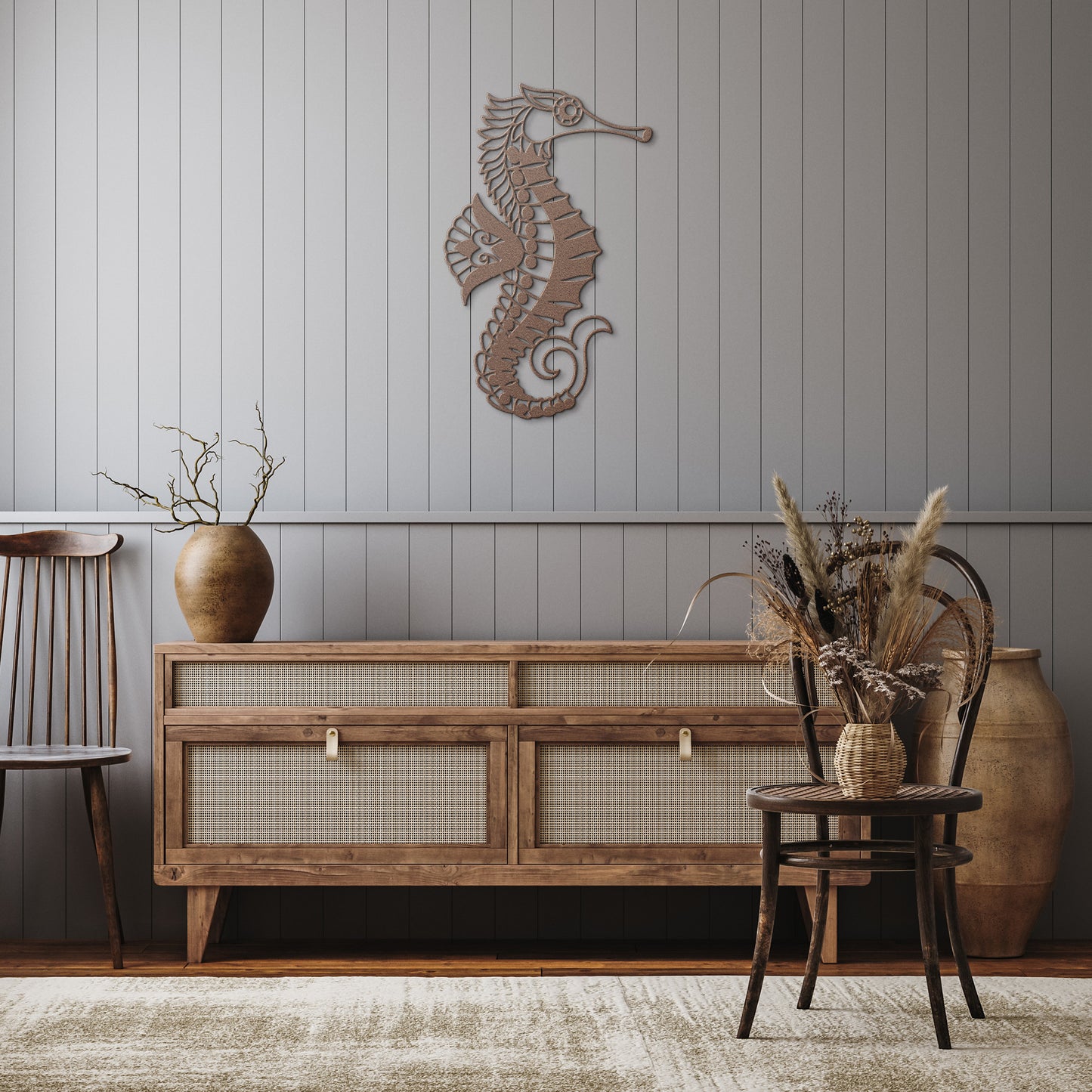 Boho Seahorse Metal Wall Art