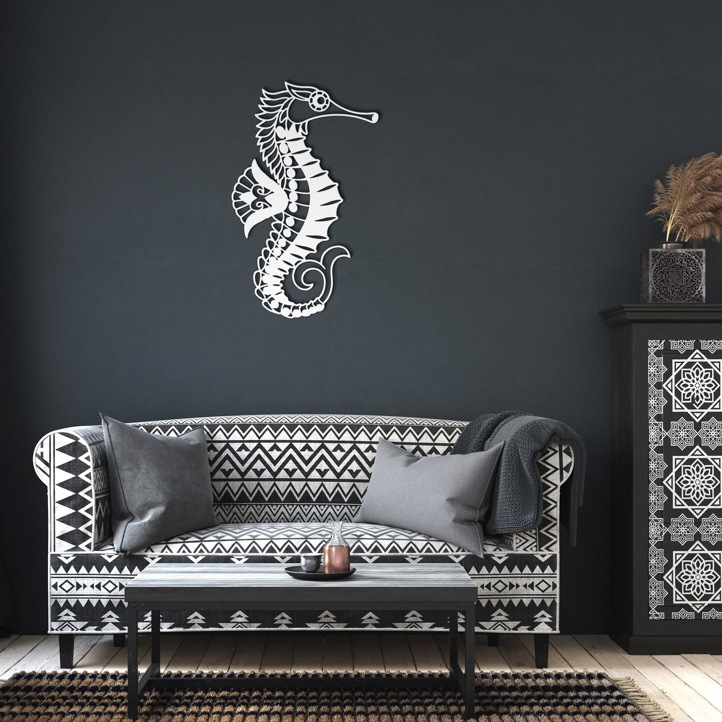 Boho Seahorse Metal Wall Art