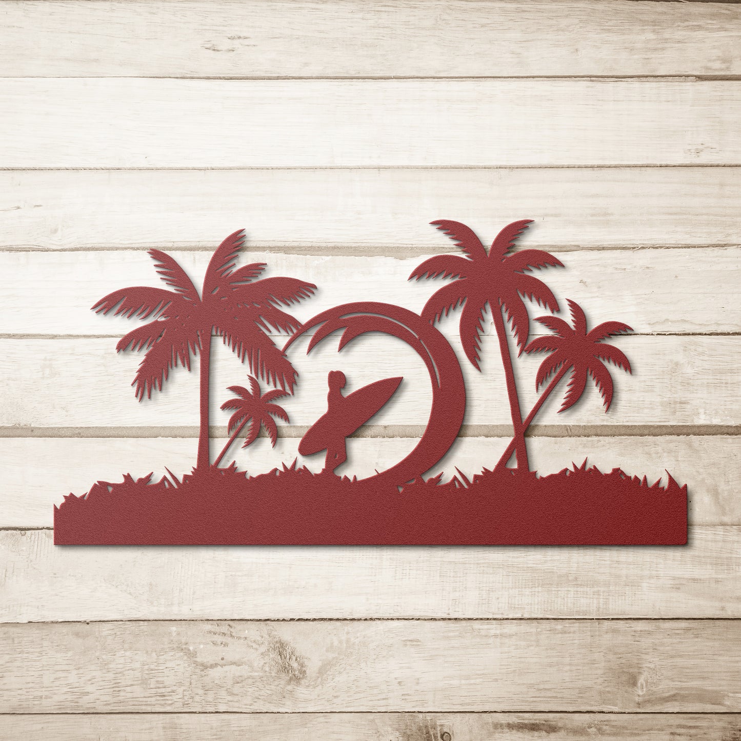 Surfing Girl Palm Trees Metal Art