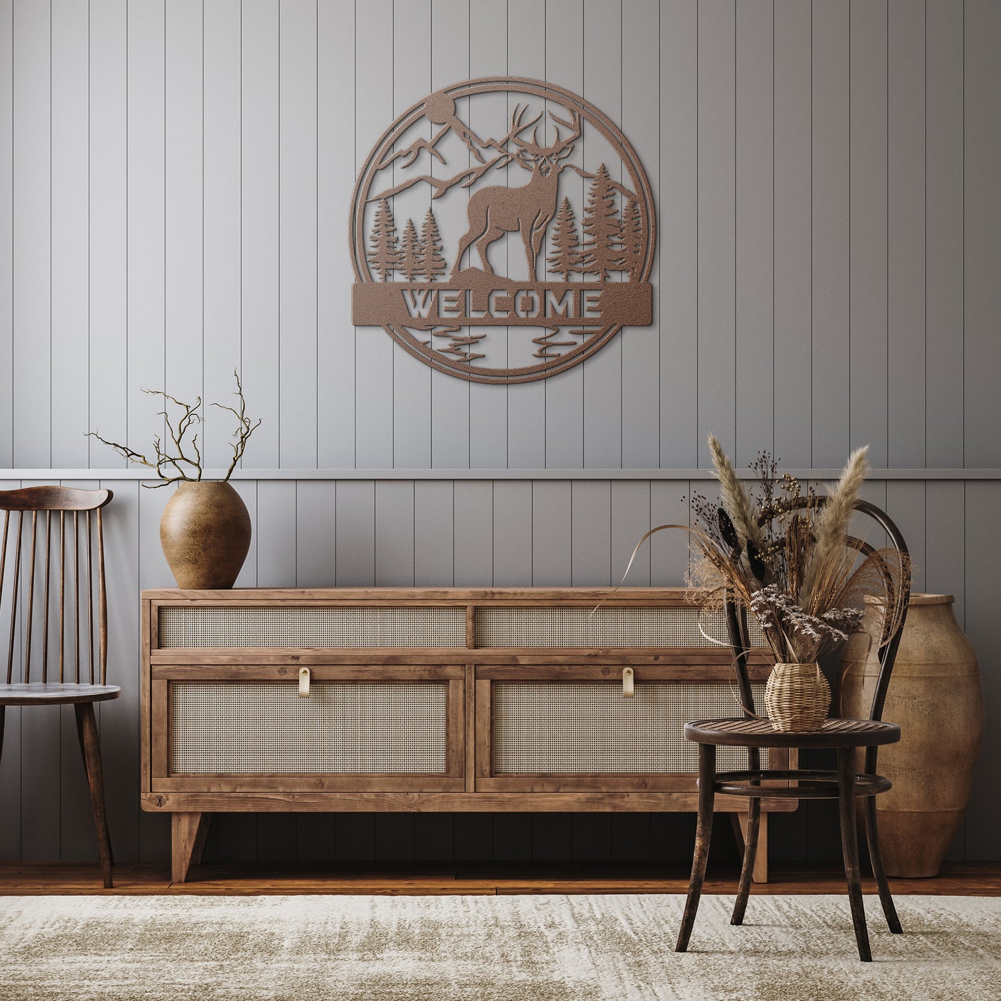 Welcome with Deer Metal Wall Art