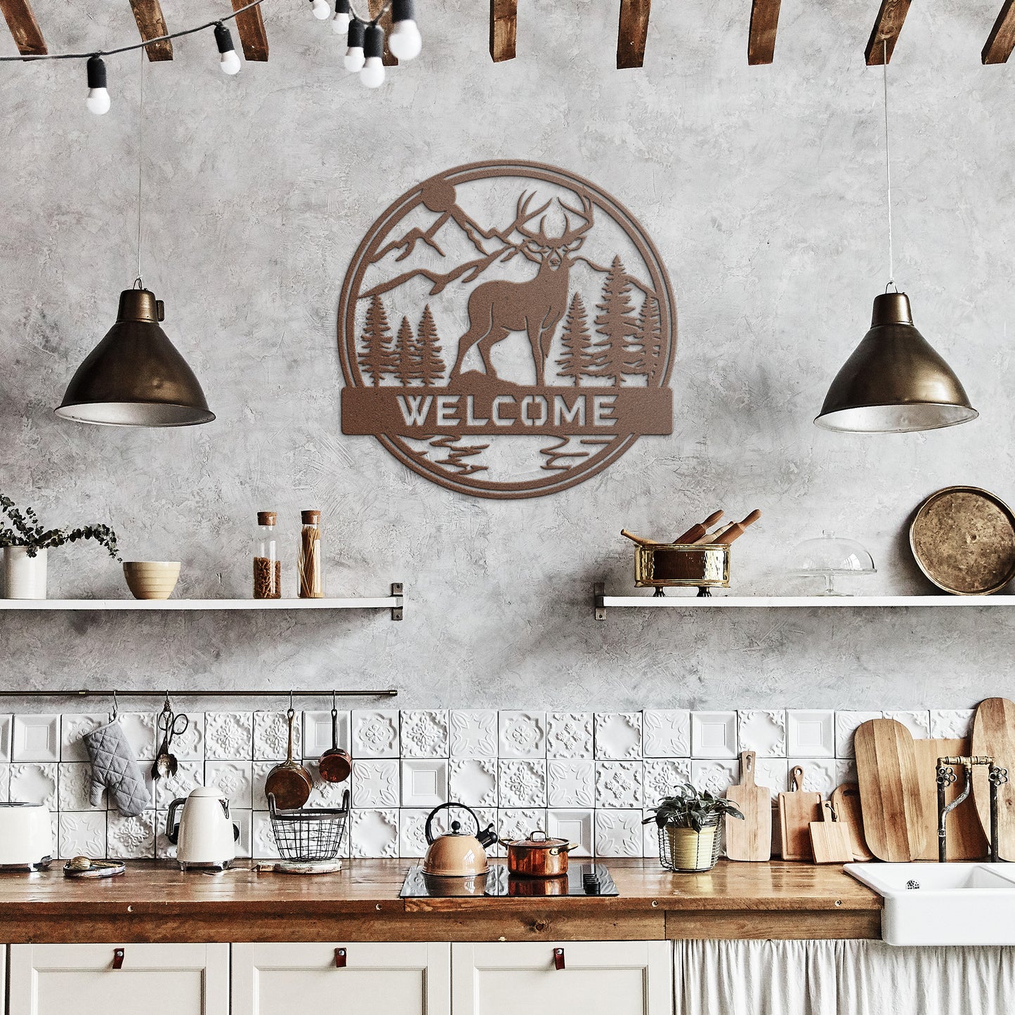 Welcome with Deer Metal Wall Art