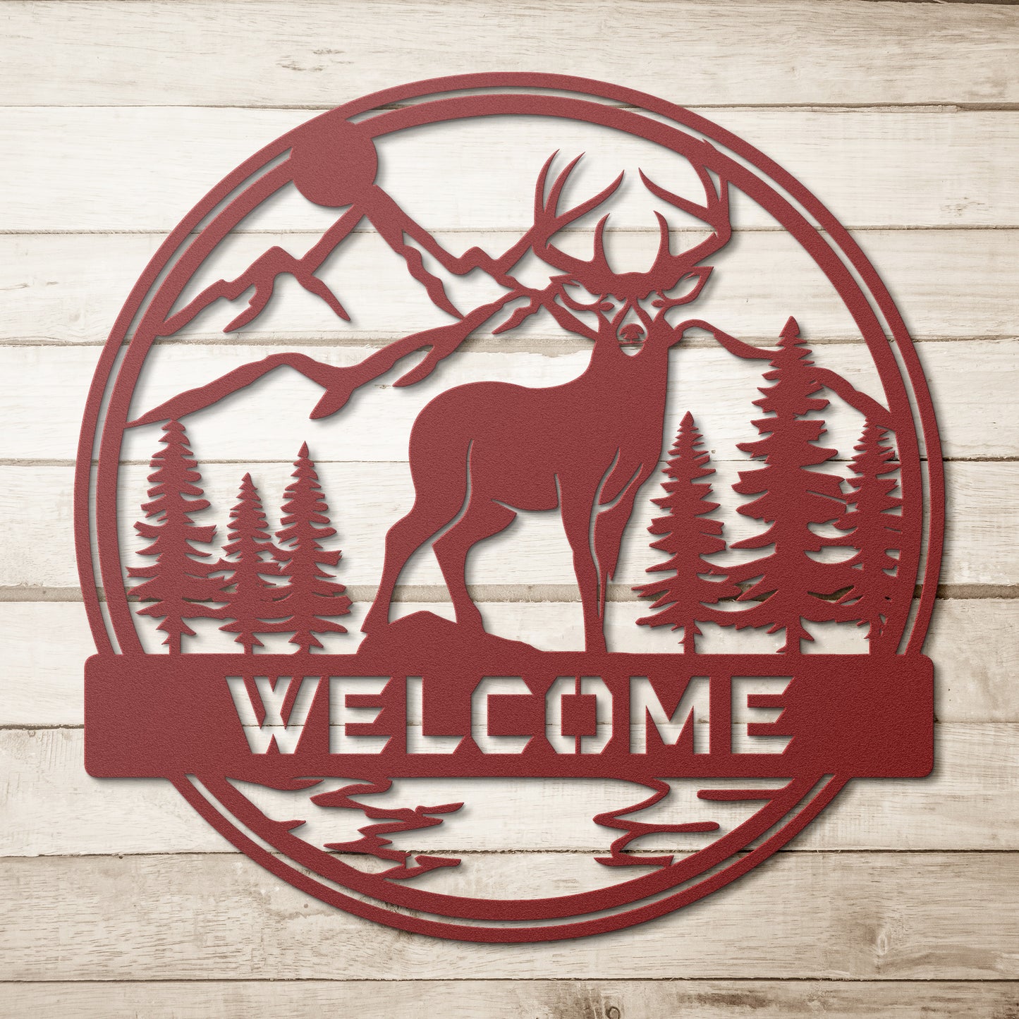 Welcome with Deer Metal Wall Art