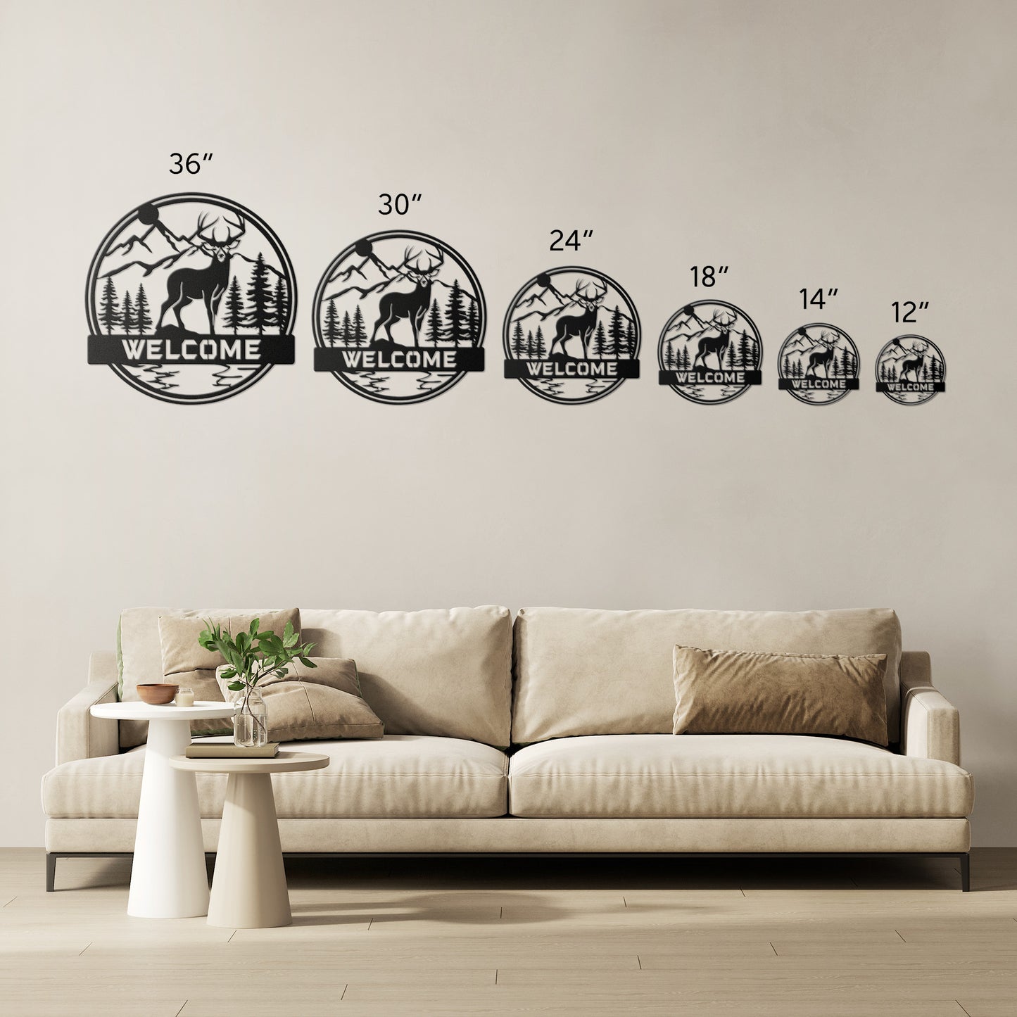 Welcome with Deer Metal Wall Art