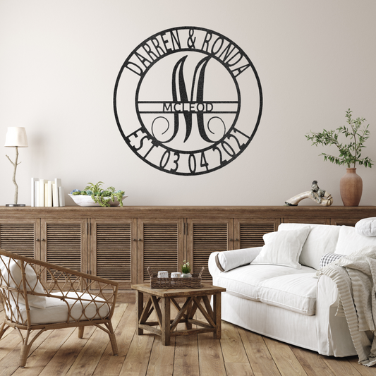 Elaborate Monogram Name & Inital Metal Wall Art