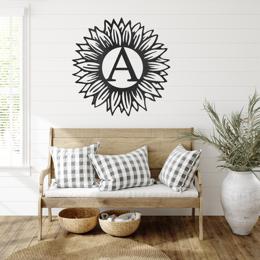 Sunflower Initial Monogram Metal Wall Art