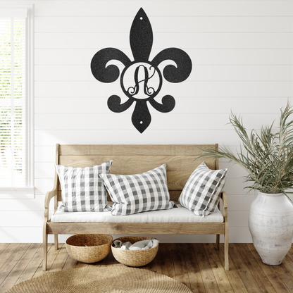 Fancy Fleur De Lis Initial Monogram Metal Wall Art