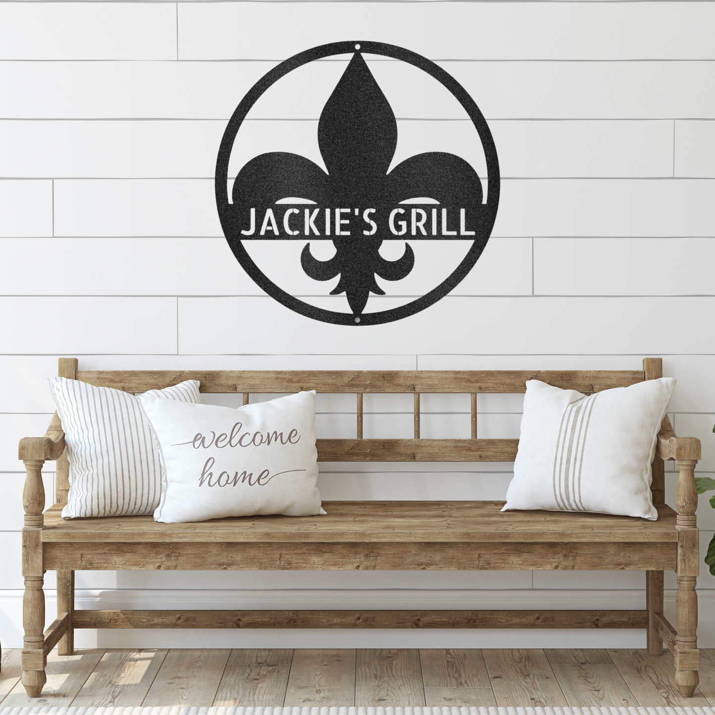 Fleur De Lis Monogram Circle Metal Wall Art