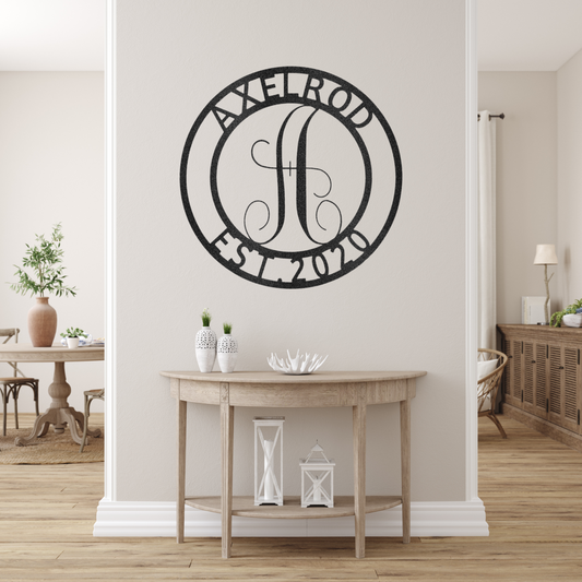 Fancy Family Name & Initial Monogram Metal Wall Art