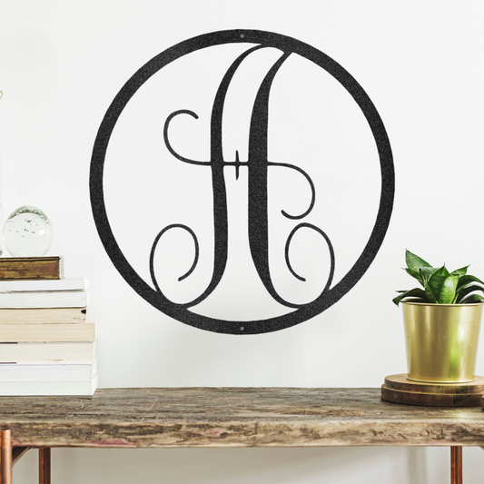 Fancy Initial Circle Monogram Metal Wall Art