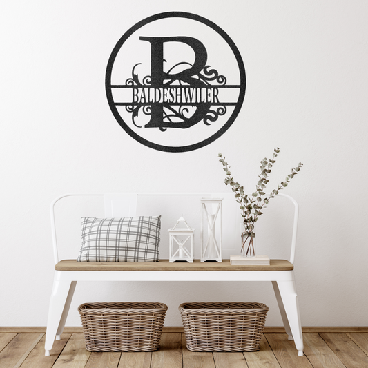 Artistic Split Circle Monogram Metal Wall Art