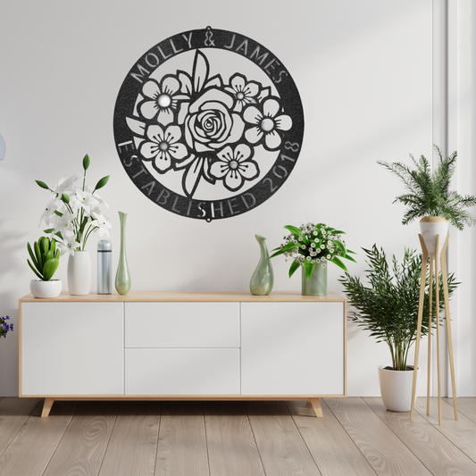 Floral Ring Monogram Metal Wall Art