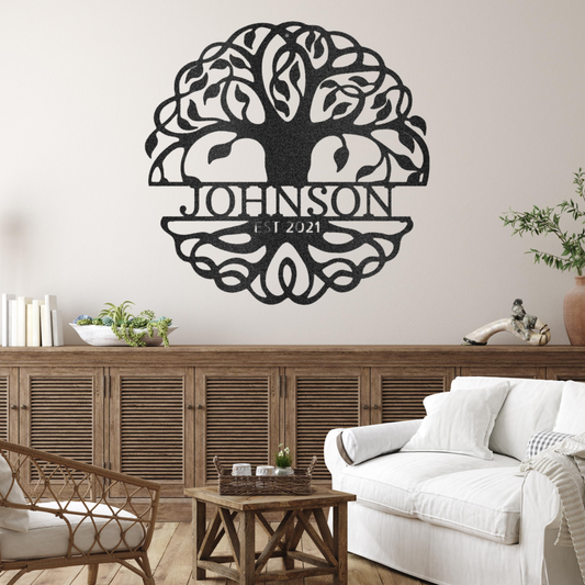 Fancy Tree of Life Monogram Metal Wall Art