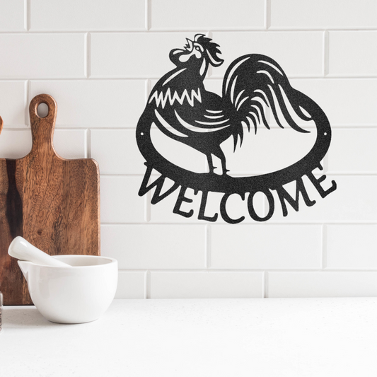 Welcome Rooster Metal Wall Art