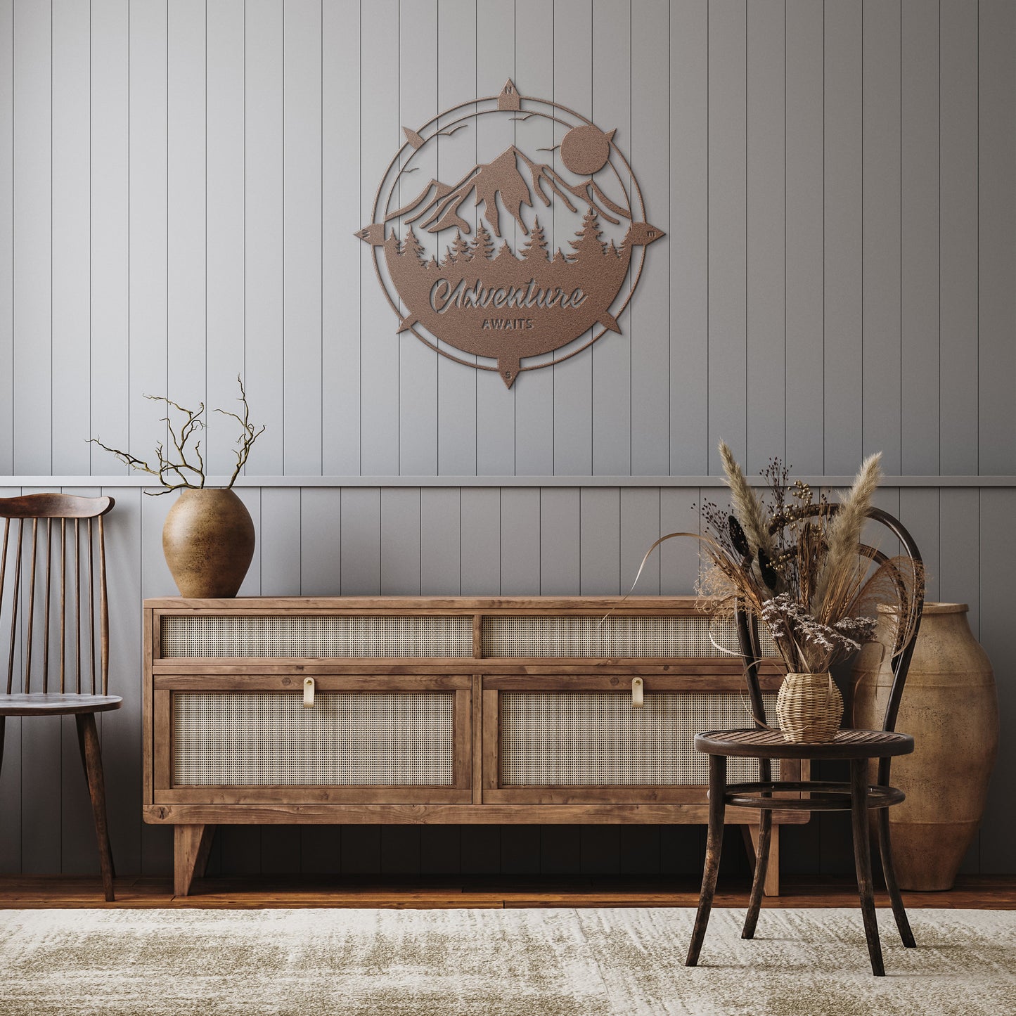 "Adventure Awaits" Mountain Metal Wall Art