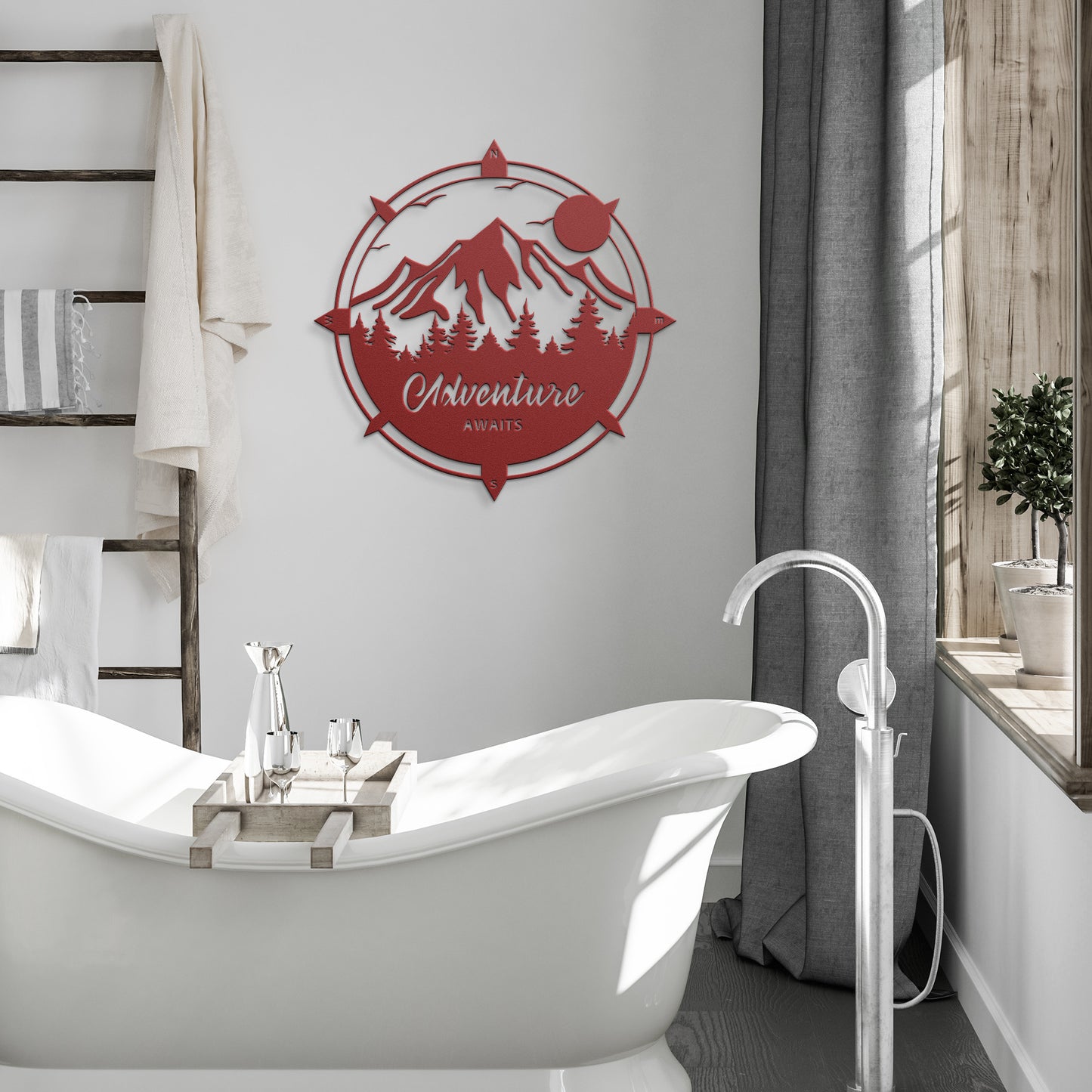 "Adventure Awaits" Mountain Metal Wall Art