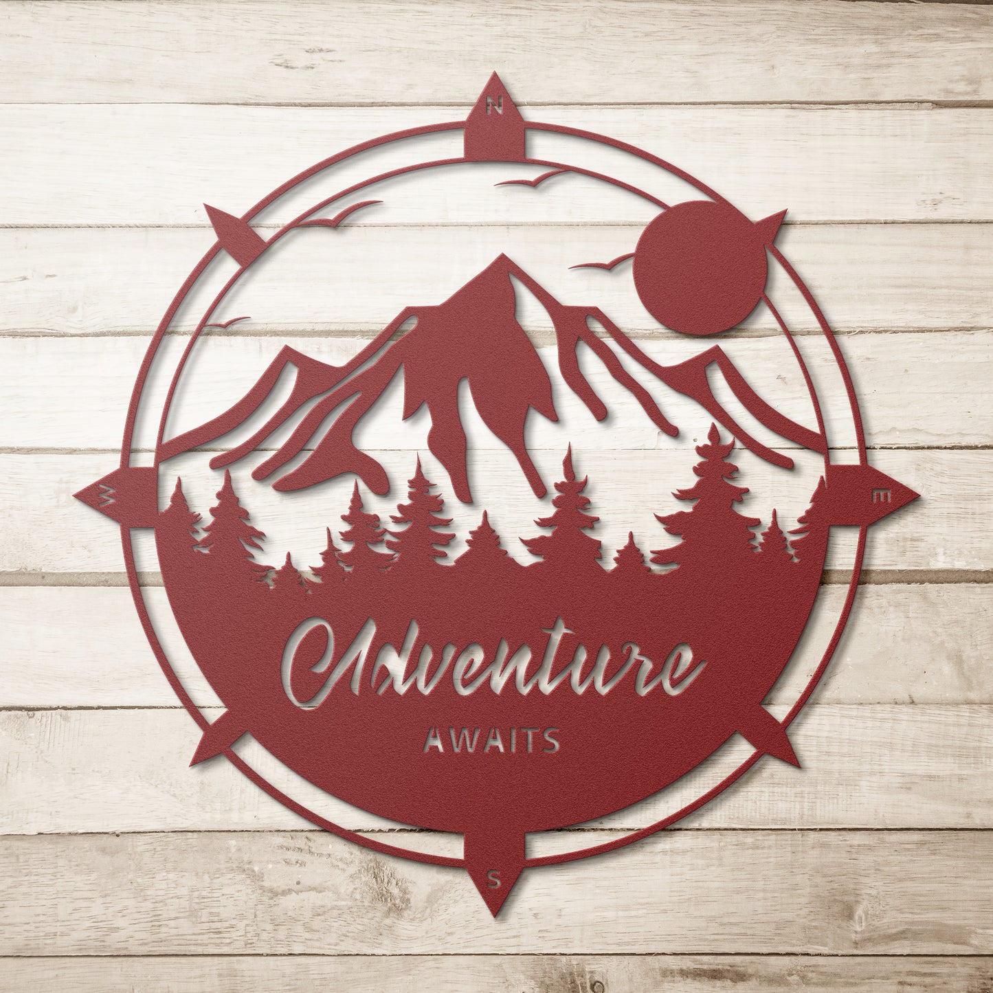 "Adventure Awaits" Mountain Metal Wall Art