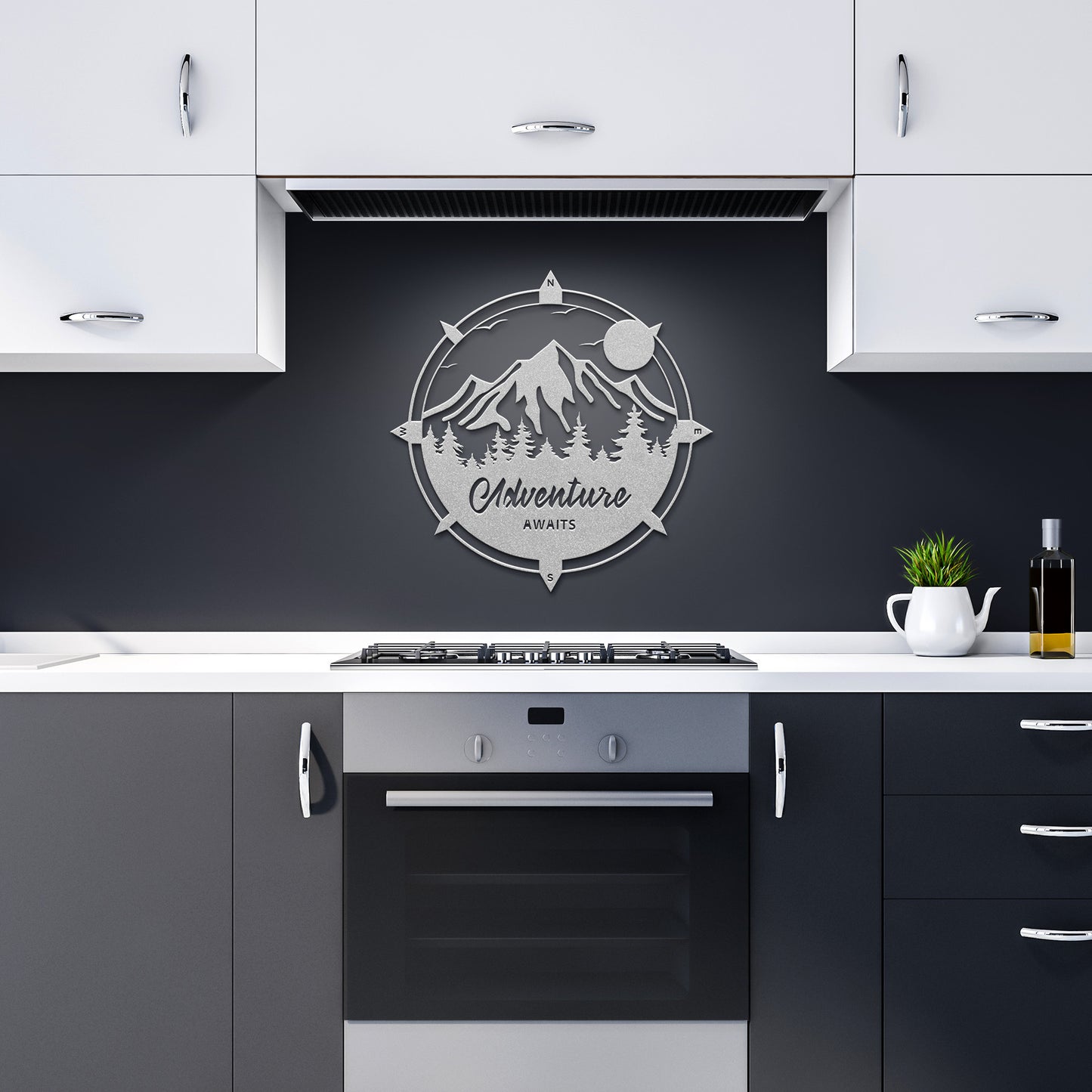"Adventure Awaits" Mountain Metal Wall Art