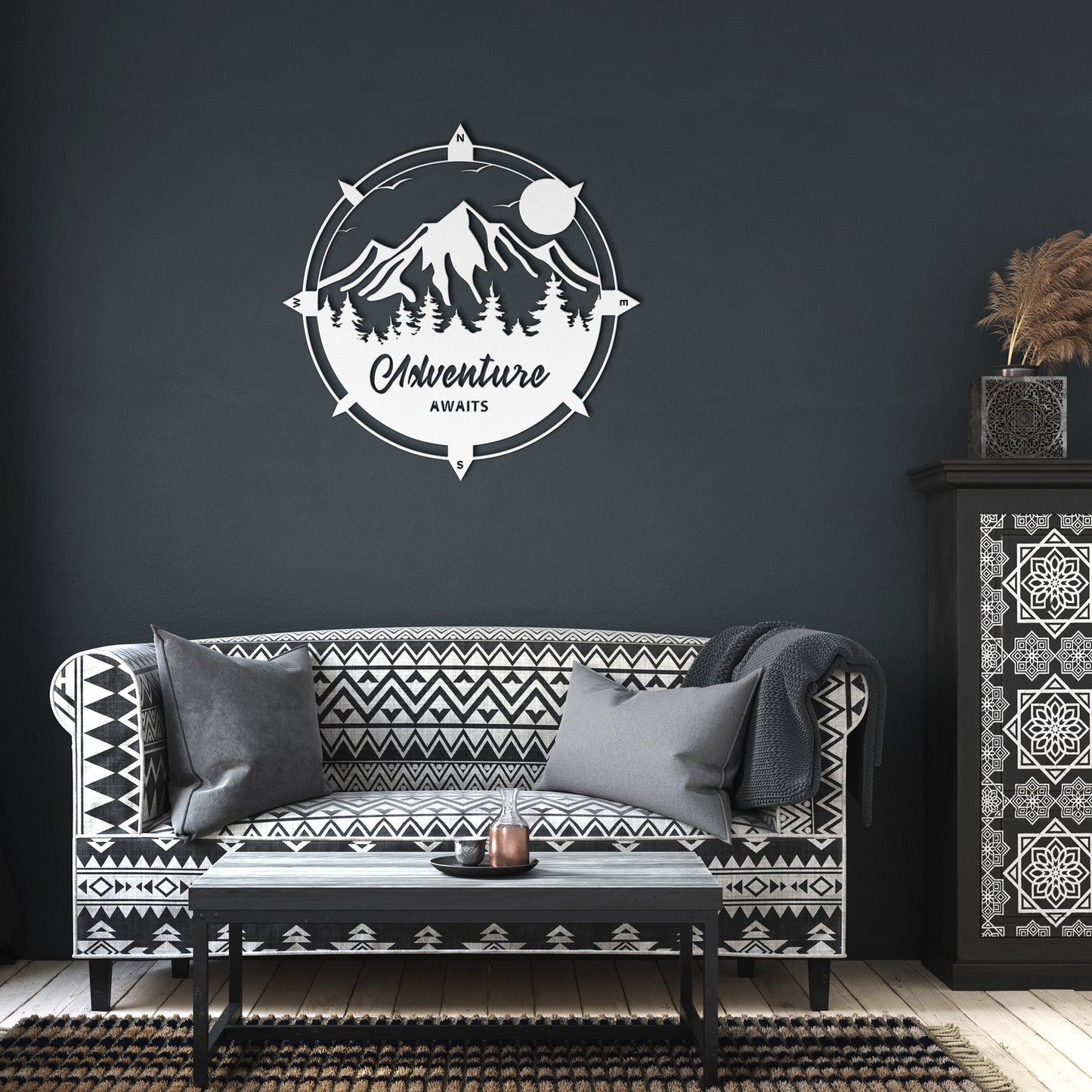 "Adventure Awaits" Mountain Metal Wall Art