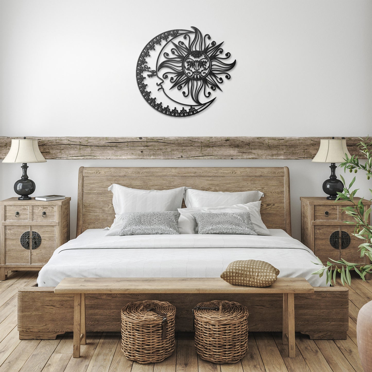 Boho Crescent Moon & Sun Metal Wall Art