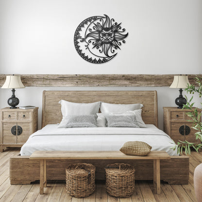 Boho Crescent Moon & Sun Metal Wall Art