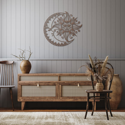 Boho Crescent Moon & Sun Metal Wall Art