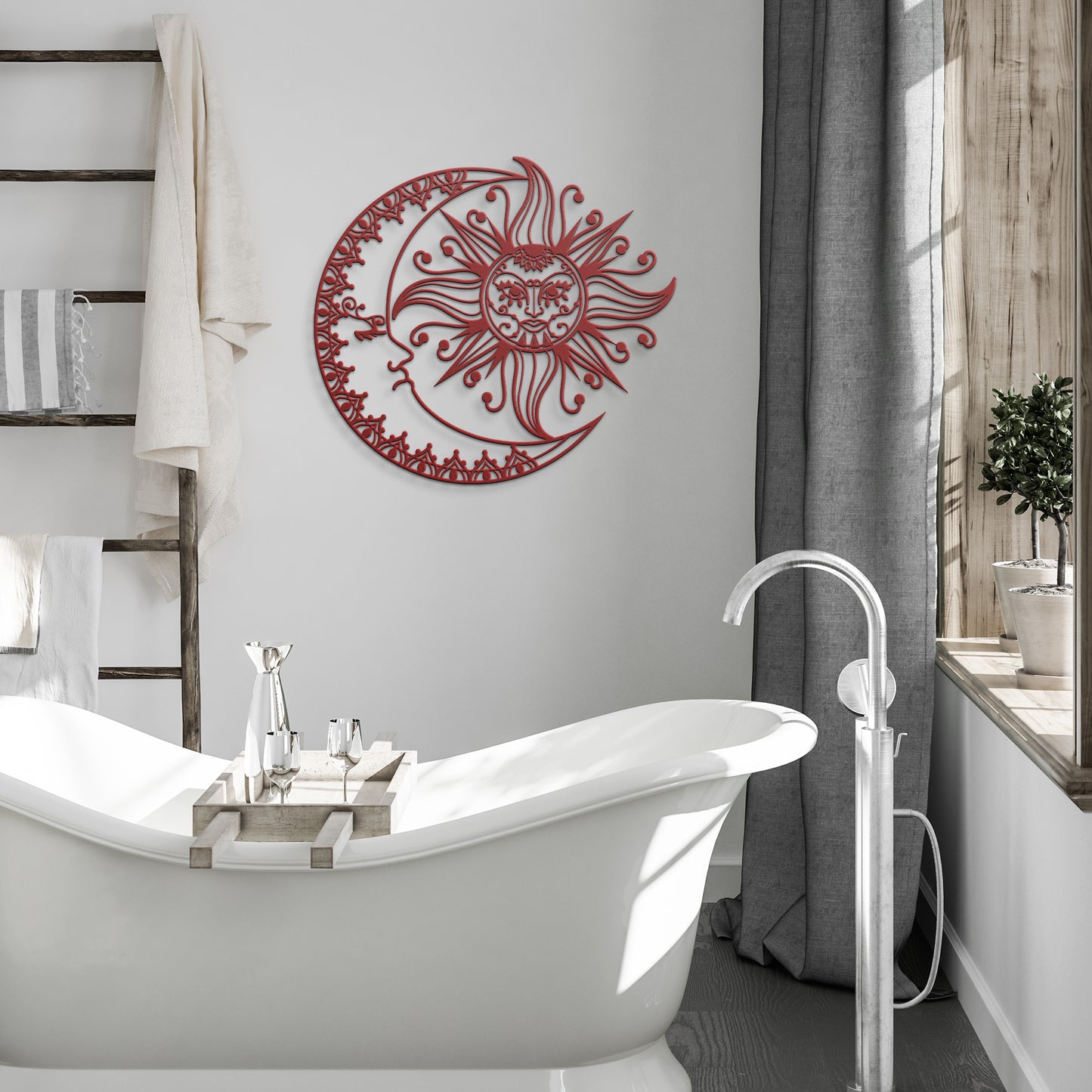 Boho Crescent Moon & Sun Metal Wall Art