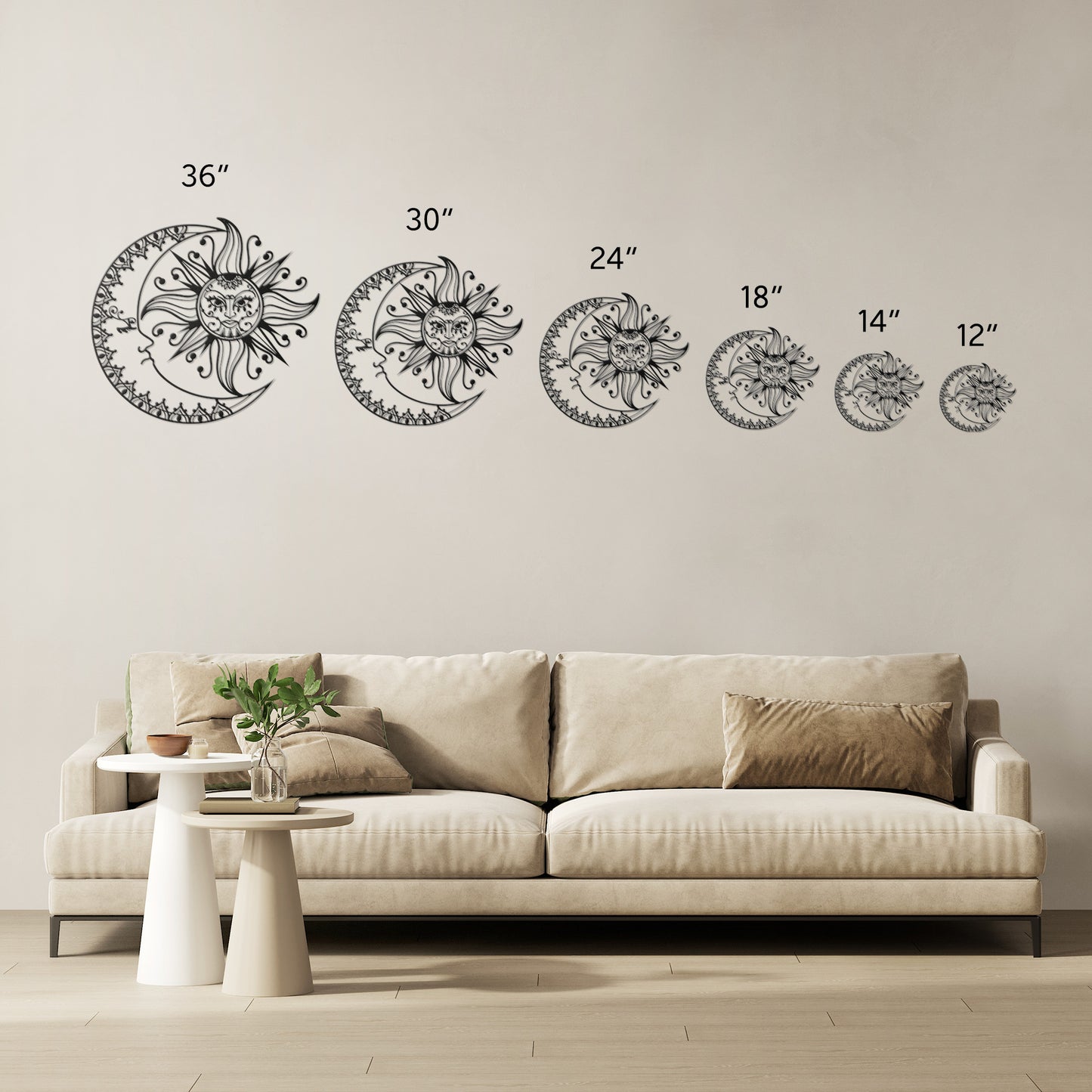 Boho Crescent Moon & Sun Metal Wall Art