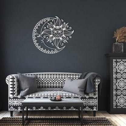Boho Crescent Moon & Sun Metal Wall Art