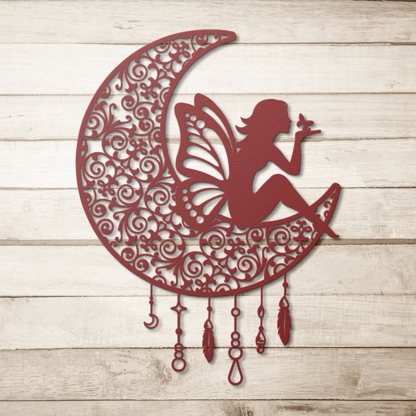 Butterfly Fairy on Crescent Moon Metal Wall Art