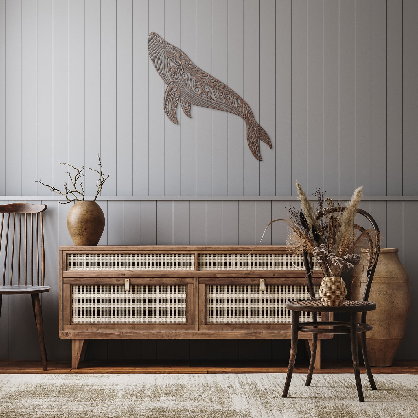 Boho Whale Mandala Metal Wall Art