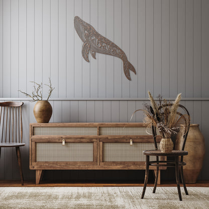 Boho Whale Mandala Metal Wall Art