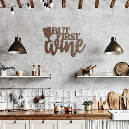 "But First Wine" Decorative Metal Wall Art