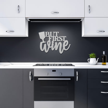 "But First Wine" Decorative Metal Wall Art