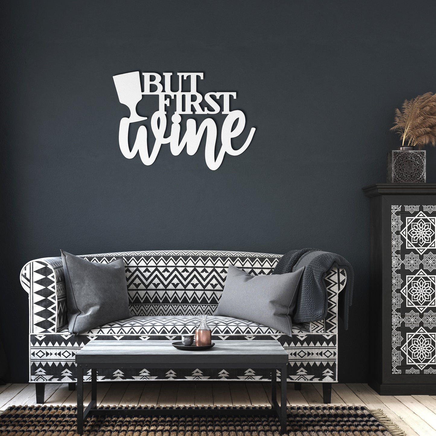 "But First Wine" Decorative Metal Wall Art