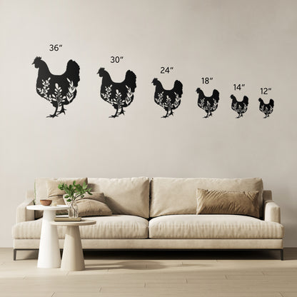 Floral Chicken Metal Wall Art