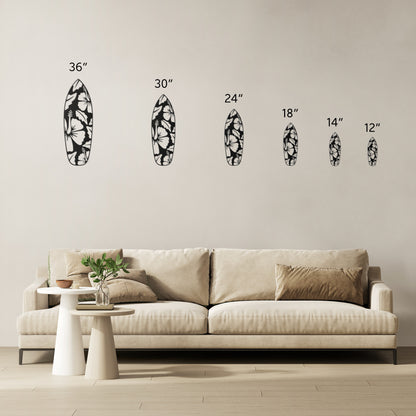 Hibiscus Tropical Surfboard Metal Wall Art