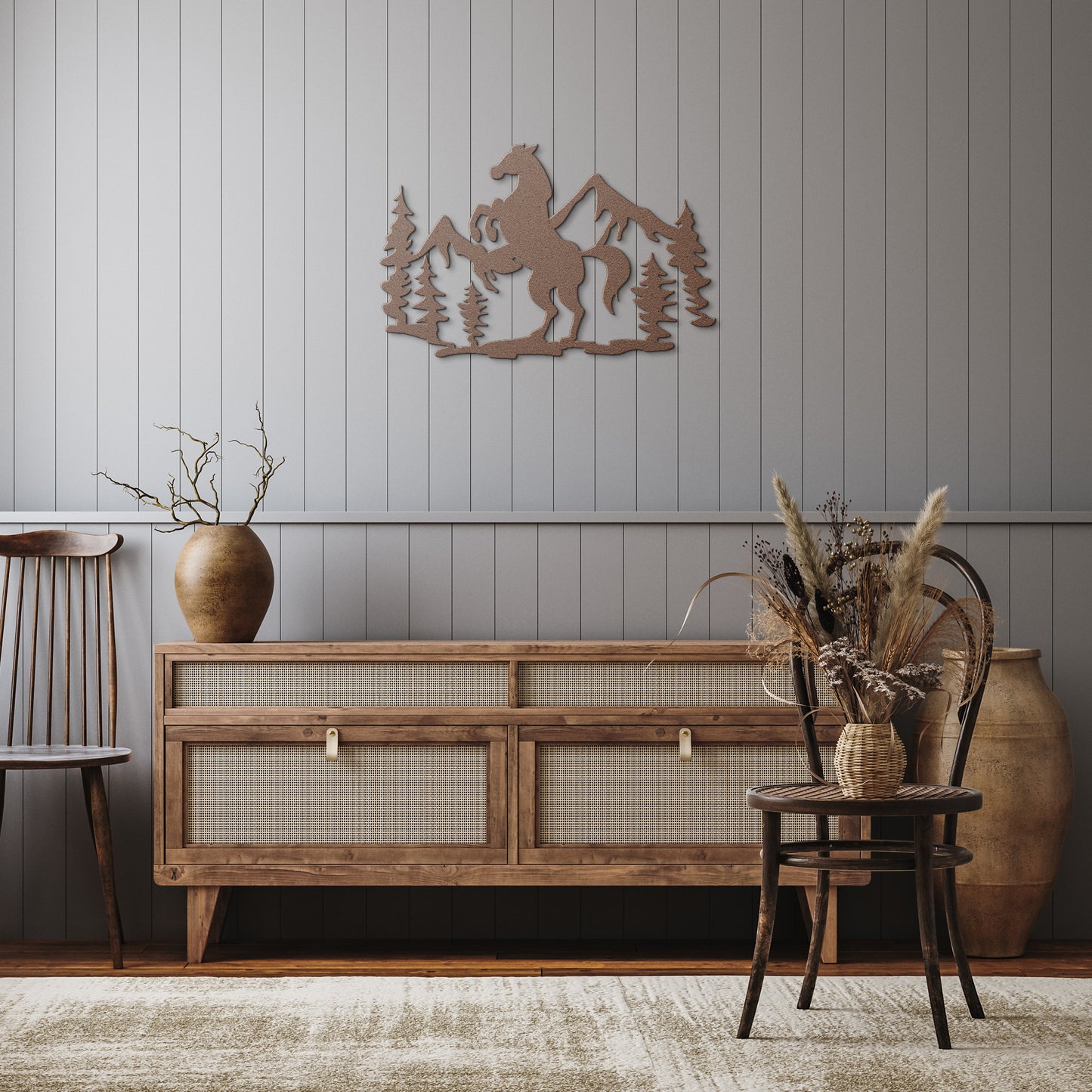 Horse In Mountains Metal Wall Art