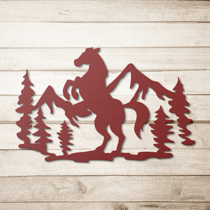 Horse In Mountains Metal Wall Art