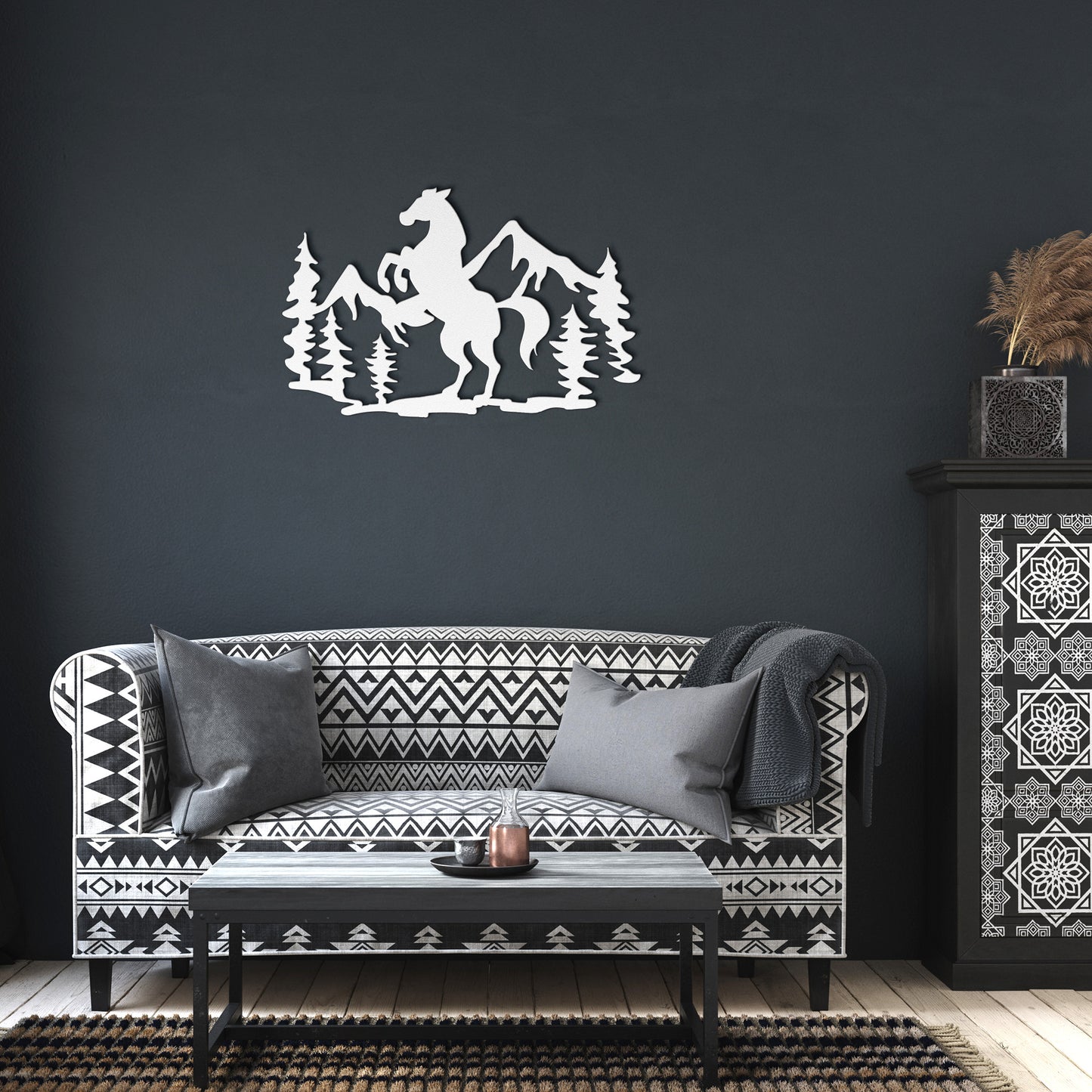 Horse In Mountains Metal Wall Art