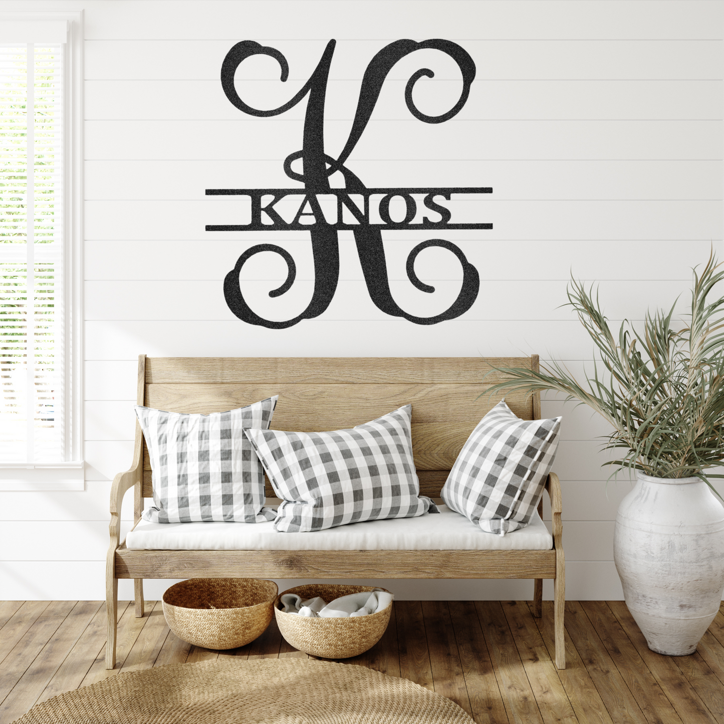 Vine Name & Initial Monogram Metal Wall Art