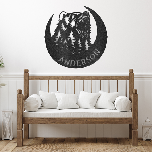 Roaring Bear Monogram Metal Wall Art