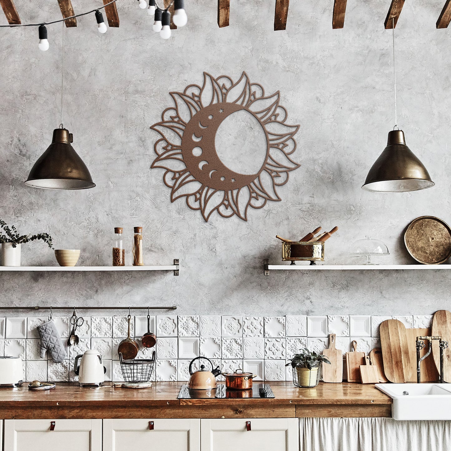 Celestial Moon in Sun Metal Wall Art