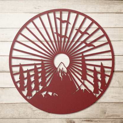 Mountain With Sunrise Metal Wall Art