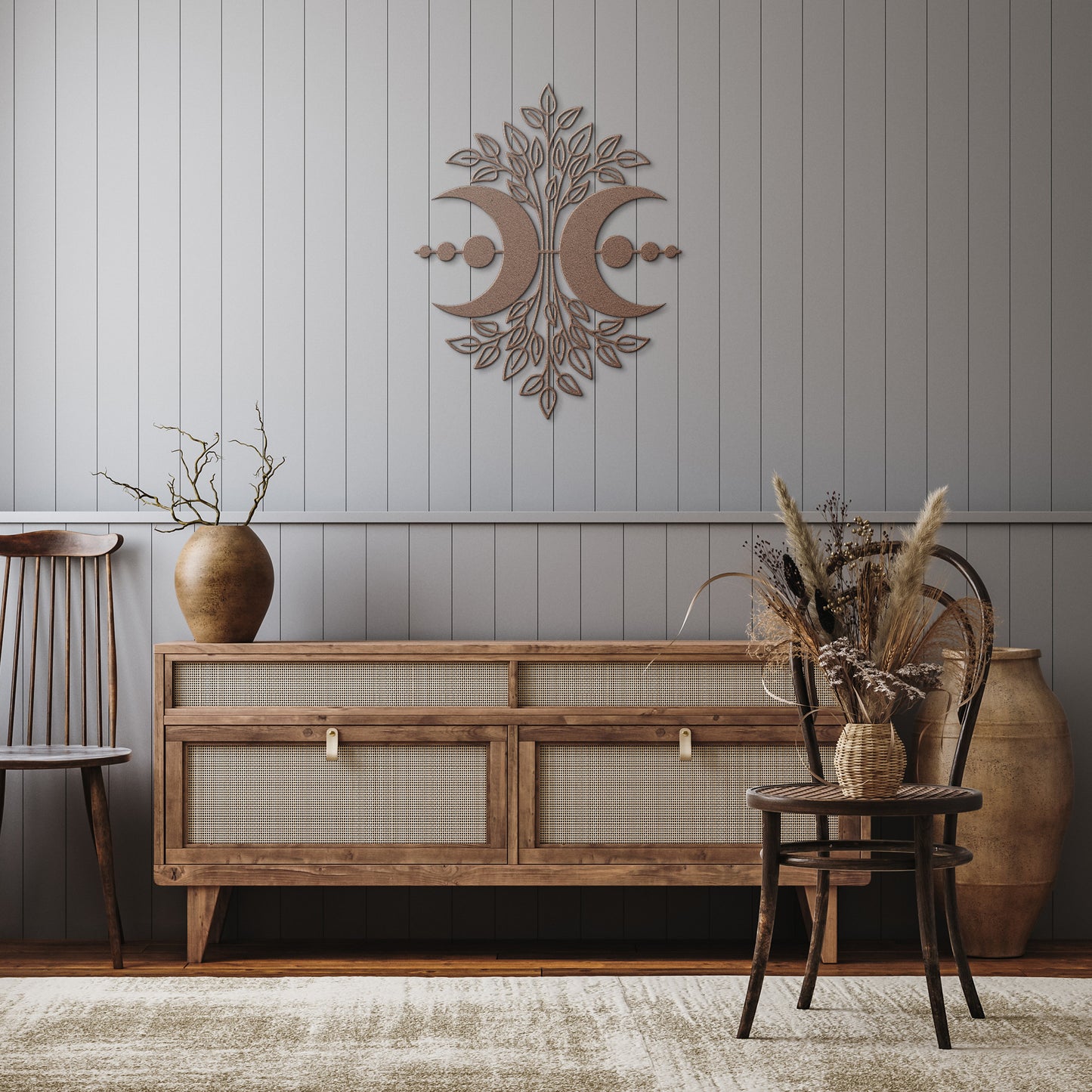 Mystical Floral Moon Metal Wall Art