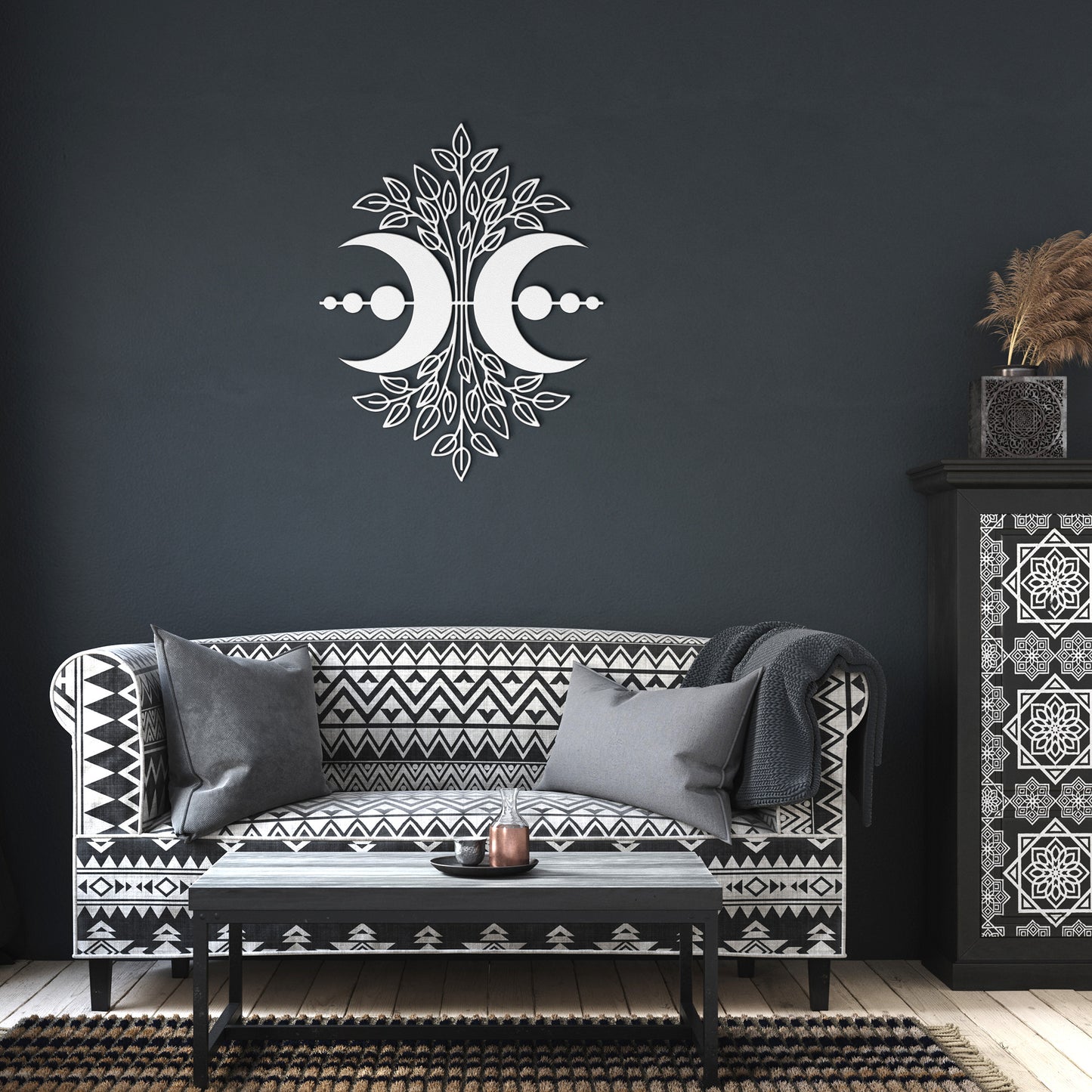 Mystical Floral Moon Metal Wall Art